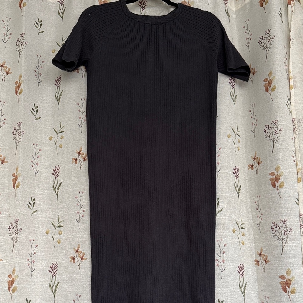 Charcoal Ribbed Knit Midi Dress